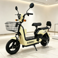 Vélo électrique à assistance au pédalage avec cadre en acier, pneus de 14 pouces, moteur avant sans balais 48V, batterie au plomb-acide 15AH, capteur et double suspension pour adultes