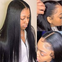 Fermeture frontale complète 13x4 en dentelle, cheveux humains, raides soyeux, de l'oreille à l'oreille, raie libre, pré-épilée avec baby hair, couleur noir naturel