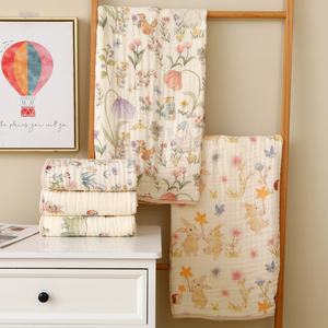 Toalla de Baño Envolvente para Bebé, de Gasa de Bambú y Algodón, con Estampado de Dibujos Animados, con Borde de Crepé de Seis Capas, para Todas las Estaciones - Product Image 1