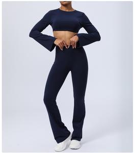 Ensemble de yoga moulant effet seconde peau, séchage rapide, tenue de sport dos nu, ensemble deux pièces avec pantalon évasé - Product Image 4
