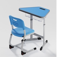 Ensemble de bureau et chaise scolaire modulaire trapézoïdal moderne, bureau d'étudiant coloré et collaboratif pour salle de classe et salle de formation