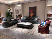 Ensemble de canapés de luxe convertible en bois d'ébène sculpté à la main, en bois massif moderne avec revêtement en cuir pour villa, salon, bureau, hôtel