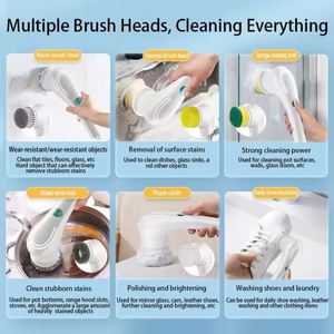 Brosse de nettoyage électrique sans fil avec 5 têtes interchangeables pour la vaisselle, la cuisine, la salle de bain et les carreaux - Product Image 4
