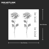 Autocollants de tatouage semi-temporaire pour femmes, motif rose élégante avec inscription 'Be Kind', style dessin noir, pour le corps, vente en gros