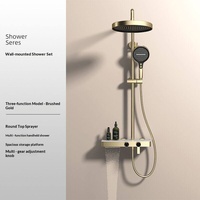 Ensemble de douche mural en cuivre GEASAM, avec sorties d'eau en cascade, étagère de rangement, finition or rose brossé, pour la distribution aux revendeurs