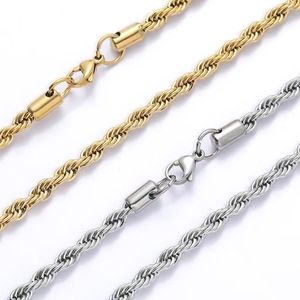 Cinturón <span class=keywords><strong>de</strong></span> cuero vaquero <span class=keywords><strong>de</strong></span> moda para mujer con cadena retorcida y eslabones cubanos, collar estilo urbano chapado en oro al vacío - Product Image 3