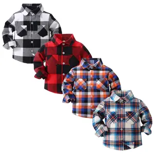 Kids Long Sleeve Blouse Flannel Shirt Baby Boy Checkered Shirt