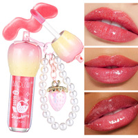Gloss à lèvres transparent rose avec porte-clés, pour enfants, non collant, végétalien, gel minéral, logo personnalisé pour le maquillage