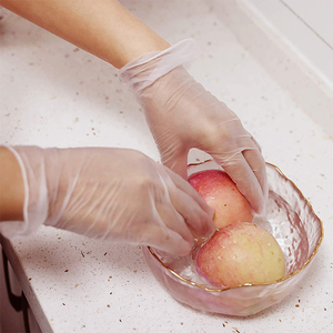 ถุงมือไวนิลแบบใช้แล้วทิ้ง ปราศจากแป้ง สำหรับครัว ถุงมือตรวจโรค ใส ใช้กับหน้าจอสัมผัสได้ กันน้ำ 24 ซม. ปราศจากซิลิโคน สำหรับใช้งานทั่วไป ทำจาก PVC - Product Image 6