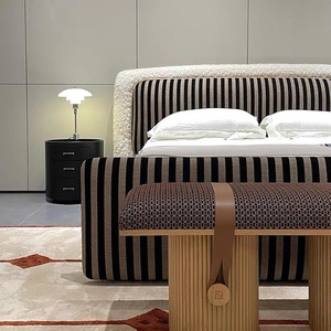 Fen di giường vải đám mây giường cổ tối giản màu đen và trắng sọc giường gỗ rắn tùy chỉnh phòng ngủ biệt thự giường đôi - Product Image 4