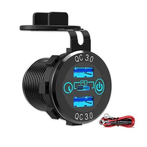 12V-24V 60W Triple USB Car Charger Socket PD3.0 & Dual QC3.0 with <b>Touch</b> <b>Switch</b> Fast Charge Adapter Bus Trailer Boats - Product Image 2