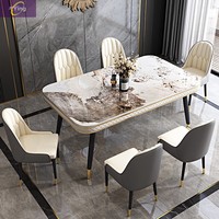 Ensemble table et chaises de salle à manger en quartzite de style italien minimaliste, importé, finition brillante, luxe léger, haut de gamme, moderne