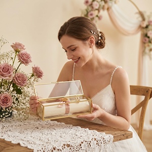 Vintage Glass Display <b>Box</b> with Brass Coating Frame for <b>Wedding</b> <b>Card</b>, Birthday, Festival Invitations, Clear Glass <b>Box</b>,Jewelry <b>Box</b> - Product Image 5