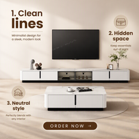 Nouveau modèle 2024 : Ensemble meuble TV et table basse en bois, style italien minimaliste et moderne, écologique et durable, idéal pour les petits espaces.