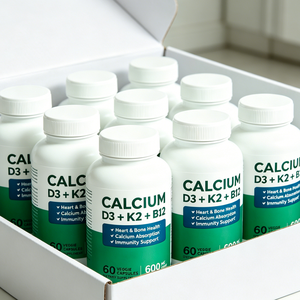 Cápsulas de Suplemento Diario de Calcio, Vitamina <span class=keywords><strong>D3</strong></span>, <span class=keywords><strong>K2</strong></span> y B12 para Adultos, 600mg de <span class=keywords><strong>Ca</strong></span>, Cápsulas Duras, Apoyo Inmunológico, Marca Privada OEM de Fábrica, Venta al Por Mayor - Product Image 2