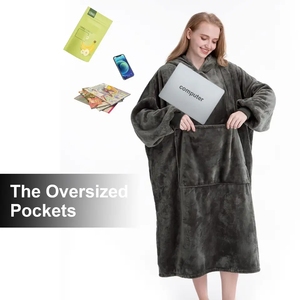 Modern <strong>Oversized</strong> Sherpa Hooded Flannel Pullover Sweater Character for <strong>Men</strong> Women Loose Fit Warm Wearable <strong>Blanket</strong> Quilted Woven - Product Image 5