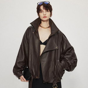 2024 nuevas llegadas al aire libre impermeable de alta calidad chaqueta de cuero genuino de <span class=keywords><strong>aviador</strong></span> para <span class=keywords><strong>mujer</strong></span> - Product Image 4