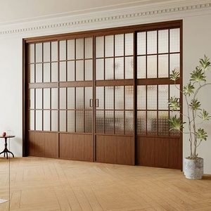 <span class=keywords><strong>Porte</strong></span> <span class=keywords><strong>coulissante</strong></span> japonaise rétro moderne en bois à trois roulettes pour intérieur, salon, fenêtre - Product Image 1