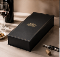Boîte cadeau de luxe noire pour vin avec logo doré, emballage rigide haut de gamme pour bouteilles simples et doubles