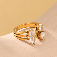 Bague en Acier Inoxydable Plaqué Or 18K, Étanche, Tendance, avec Zirconiums Ronds et en Forme de Goutte d'Eau (Œil de Cheval), Vente en Gros