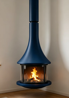 Cheminée suspendue au plafond en laiton sans fumée, personnalisée, grande taille, pour hôtel, au gaz naturel, avec foyer en bois, OEM