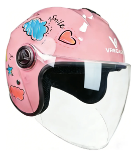 Casco de Motocicleta VRECASE Rosa de Media Cara con Diseño Gráfico, Visera Transparente y Carcasa de ABS - Product Image 1