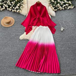 Ensemble Deux Pièces Femme Africain Personnalisé Manufacture ou Logo ODM: <span class=keywords><strong>Haut</strong></span> Irrégulier à Lacets <span class=keywords><strong>et</strong></span> <span class=keywords><strong>Jupe</strong></span> Plissée Dégradée - Product Image 5