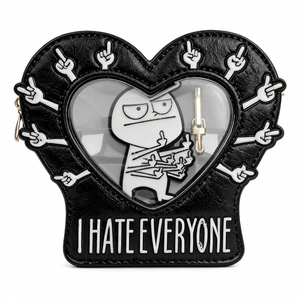 Bolso de Hombro Personalizado con Diseño de Dedo Medio y Corazón, con Ventana Transparente, en Cuero PU Negro, para Amantes de la Moda Alternativa - Product Image 5