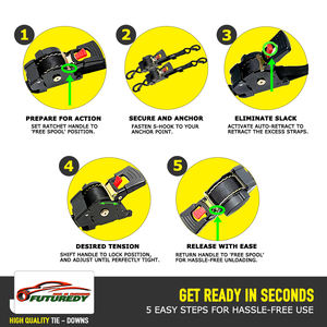 FT11-Z252 헤비 듀티 25mm 750KG 자동 개폐식 래칫 타이 다운 스트랩 10FT/15FT 폴리에스터 벨트 소재 라쳇 타이 타입 - Product Image 6