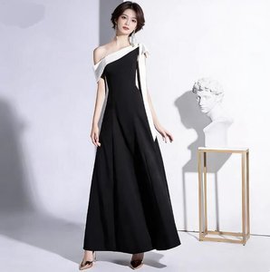 Nuovo <span class=keywords><strong>Abito</strong></span> da Sera Estivo Elegante da <span class=keywords><strong>Donna</strong></span>, Semplice Monospalla con Nastri, Linea ad A, Lunghezza alla Caviglia, per Cerimonie di <span class=keywords><strong>Laurea</strong></span> e Feste - Product Image 1