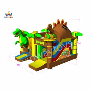 Rumah pantul grosir trampolin tiup produsen rumah bouncing dengan perosotan dinosaurus bouncing komersial rumah