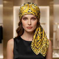 Foulard carré long en satin de soie 100% pour femme, motif floral orange vintage, collection printemps, 90x90cm, pour le cou, la tête, le hijab ou comme châle, vente en gros