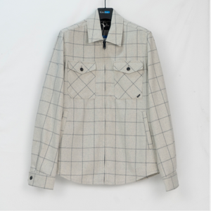 Hot Bán Chất Lượng Cao Mens Grey Kiểm Tra Len Pha Trộn Lần Lượt Xuống Cổ Áo Sơ Mi Duy Nhất Zip Đóng Cửa - Product Image 1