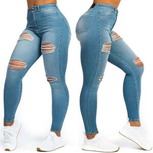 Nuevo Diseño, Jeans de Mujer Talla Grande, Cintura Alta, Elásticos, Ajustados, Rotos, Estilo Desgastado - Product Image 2