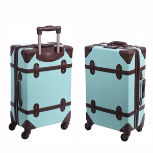 Carry-On PU Leather Vintage Luggage 20 Inch Cabin Size Japanese Style Travelling Trunk Trolley Classic Retro Suitcase