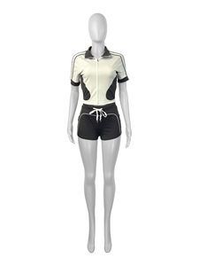 HR25011 2026 Nuovi Abiti Estivi da Donna per Rivenditori <span class=keywords><strong>Online</strong></span>, Top Corto Aderente con Patchwork, Completo Sportivo Due Pezzi per Donna - Product Image 6