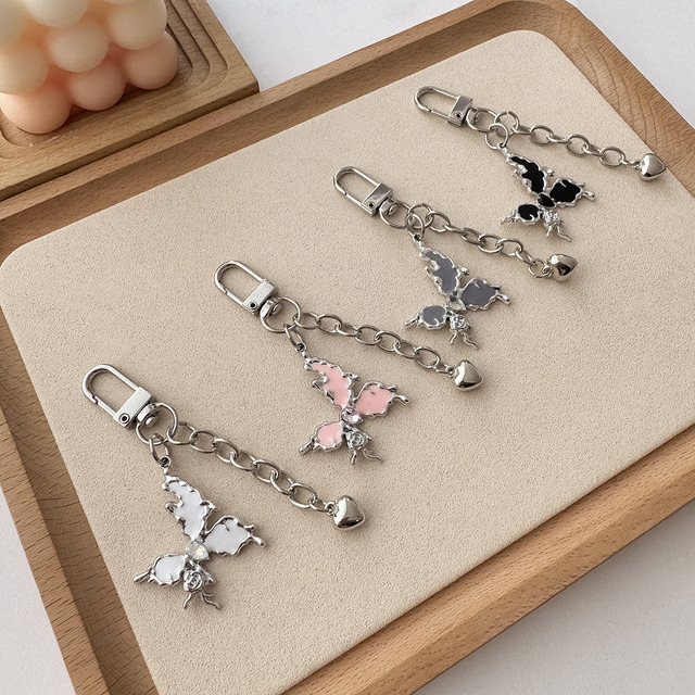 Y2K Butterfly Alloy Keychain Cute Phone Pendant Earphone Case Bag Charm Trendy Personalized Accessories for Girls