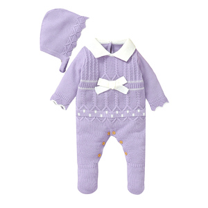 <span class=keywords><strong>Elegante</strong></span> Tutina in Maglia per <span class=keywords><strong>Neonata</strong></span> con Set Cappellino, <span class=keywords><strong>Pagliaccetto</strong></span> a Maniche Lunghe in Acrilico con Piedini - Product Image 1