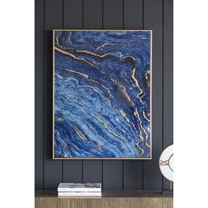 DB Set of 2 Blue and Gold Metal <b>Frame</b> Art Panels Unique Marbled Design 30.5\" <b>X</b> <b>40</b>\" - Product Image 3