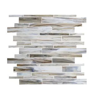 Strip mixed crystal clear glass mosaic wall tiles Jiangsu decorative indoor/outdoor glass mosaic looks like natural marble