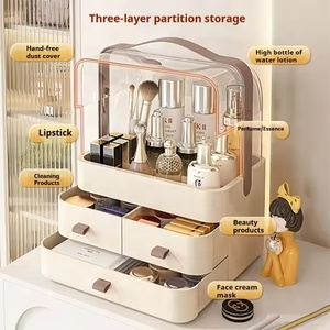Kotak Penyimpanan Kosmetik Plastik Tahan Lama OEM, <span class=keywords><strong>Organizer</strong></span> Perhiasan Meja, Kotak Penyimpanan Makeup dengan 3 Lapisan - Product Image 3