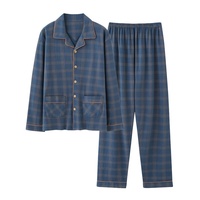 Pyjama pour homme en coton 100% à manches longues, deux pièces, à carreaux, grande taille, vêtements décontractés pour la maison