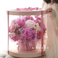 Riesiger Runder Koreanischer Blumenkasten Eimer Blumenarrangement Papierbox PVC Transparentes Fenster Geschenk Blumenbox