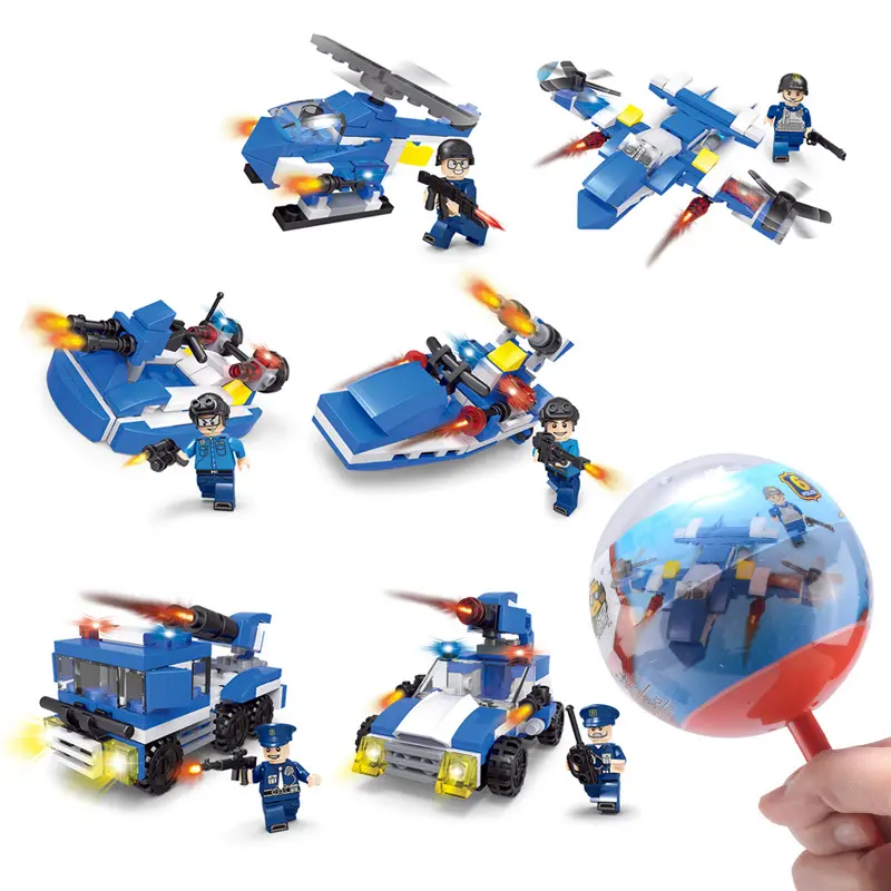 Venta al por mayor policía figura Mini bloques rompecabezas DIY caja ciega cápsula juguetes Gashapon bloques de construcción para niños juego inteligente