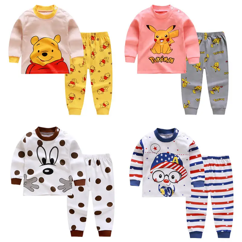 Kids Jongens Pyjama Sets Cartoon Print Lange Mouwen O-hals Leuke T-shirt Tops Met Broek Baby Meisjes Kind Herfst Slapen Kleding