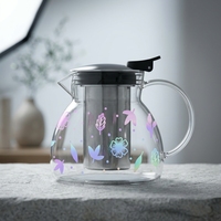 Ensemble théière moderne en verre transparent avec tasses à double paroi anti-brûlure, compatible cuisinière, en borosilicate, pour la préparation du thé