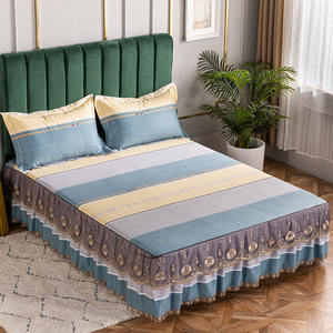 Jupe de <span class=keywords><strong>lit</strong></span> et couvre-<span class=keywords><strong>lit</strong></span> ensemble de trois pièces draps en fourrure épaissie en dentelle taie d'oreiller à bord à volants - Product Image 4