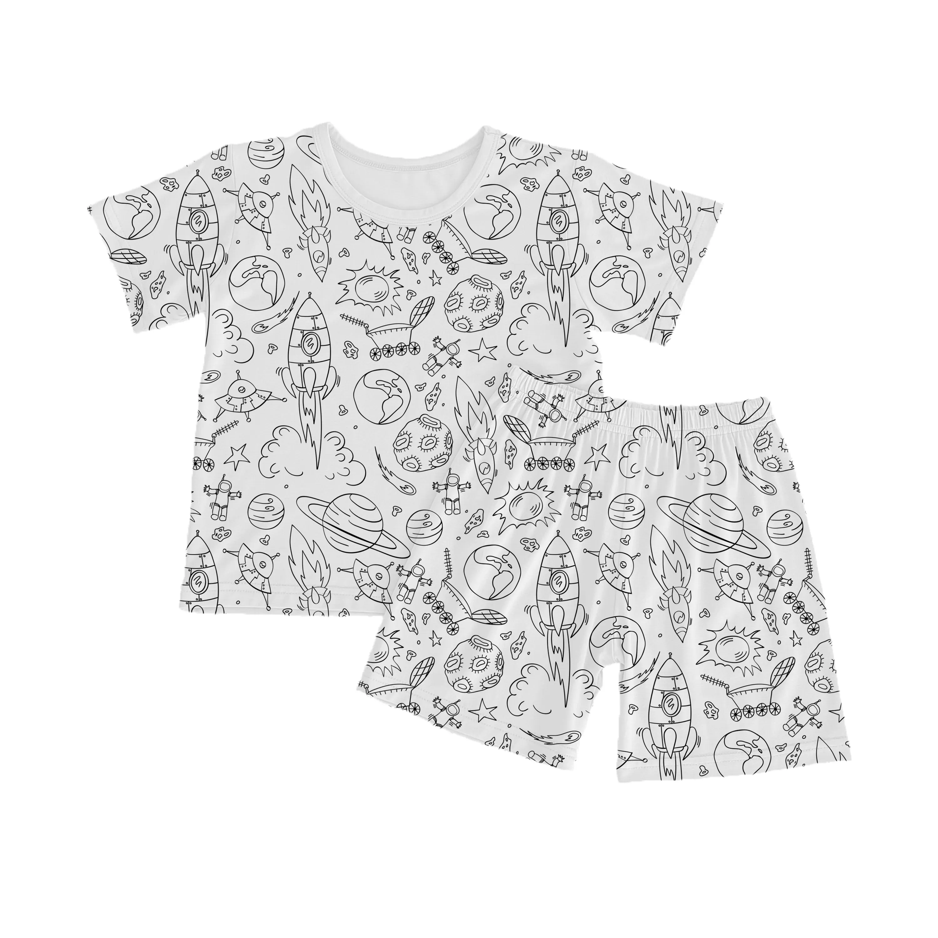 Ensembles de pyjama en bambou à impression personnalisée pour bébés filles tenues à colorier à manches courtes Style décontracté pour les tout-petits nourrissons