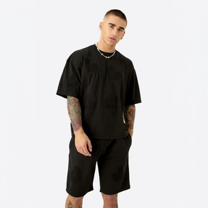 Men's Black Oversized T-Shirt and Shorts <b>Set</b> 100% Cotton Casual Summer Streetwear 2 Piece Outfit - Product Image 1