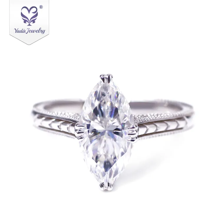 Yadis custom High quality 14k 18k White Gold Marquise Moissanite Diamond wedding rings jewelry women
